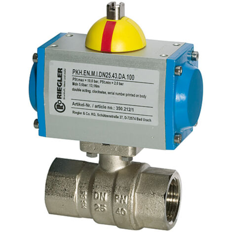 Riegler Messingkugelhahn, pneumat. Stellantrieb doppeltwirkend, Rp 1 1/2