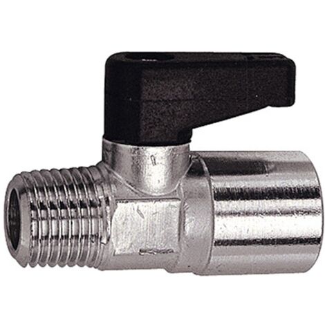 Riegler Mini-Kugelhahn mit Drehgriff, Messing vernickelt, R/Rp 1/4 AG/IG