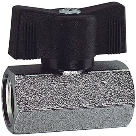 Riegler Mini-Kugelhahn, sandgestrahlt, MS vern., Flügelgriff, G 1/2 IG