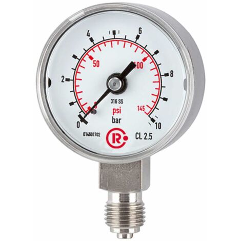 Riegler Standardmanometer, CrNi-Stahl, G 1/4 unten, 0 - 25,0 bar, Ø 50
