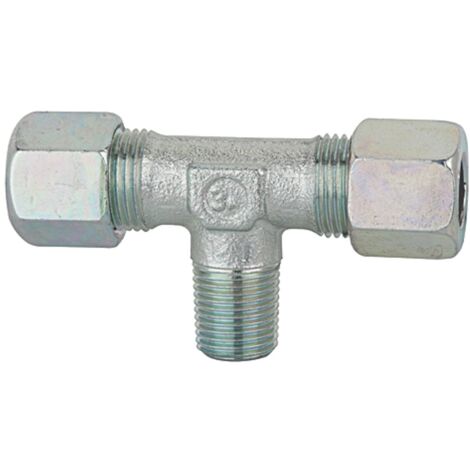 Riegler T-Einschraubverschraubung, R 1/4 a., Rohr-Außen-Ø 8, Stahl verz.