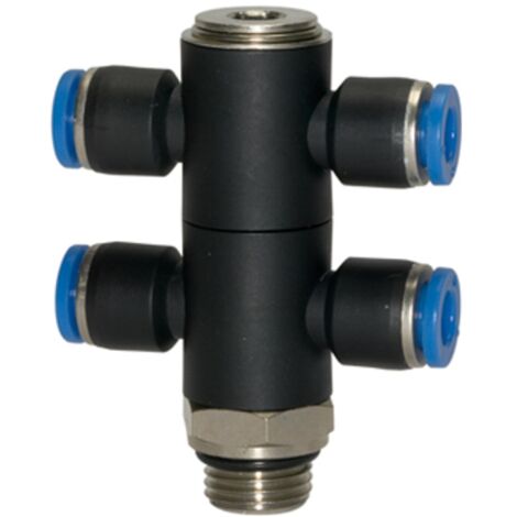 Riegler T-Mehrfachverteiler »Blaue Serie«, 4-fach, drehbar, G 1/4 a. Ø8mm