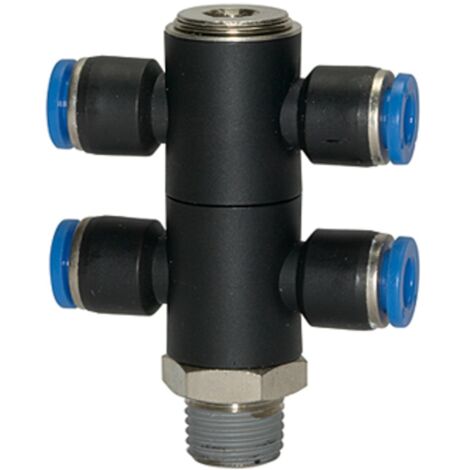 Riegler T-Mehrfachverteiler »Blaue Serie«, 4-fach, drehbar, R 1/8 a. Ã˜8mm