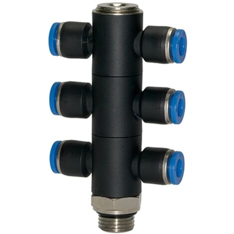 Riegler T-Mehrfachverteiler »Blaue Serie«, 6-fach, drehbar, G 1/8 a. Ø6mm