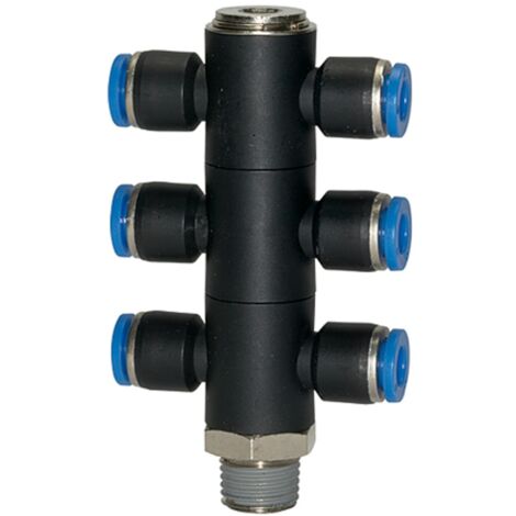 Riegler T-Mehrfachverteiler »Blaue Serie«, 6-fach, drehbar, R 1/8 a. Ã˜6mm