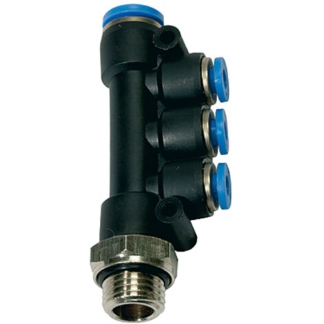 Riegler T-Mehrfachverteiler »Blaue Serie«, drehbar, G 1/8 außen, Ø 4x4