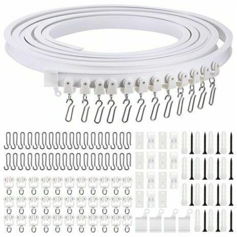 Riel curvo flexible para cortina de techo de 5 metros, suave y con ganchos metálicos, ideal para separar cortinas.