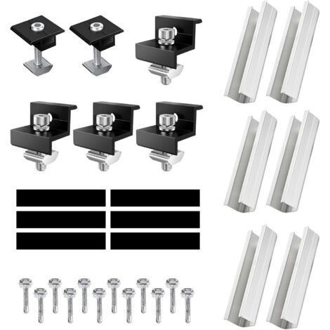 Riel para panel solar de 6 piezas con clip de montaje ajustable (30-35 mm). Soporte para panel solar apto para todo tipo de techos planos y trapezoidales.