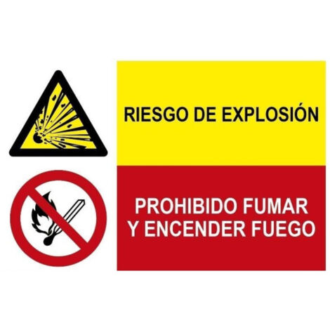 Riesgo de explosión, prohibido fumar y encender fuego (2 señales en 1) SEKURECO Adhesivo vinilo