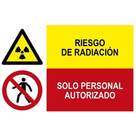 Riesgo de radiación, solo personal autorizado, cartel de seguridad 2 en 1 SEKURECO Adhesivo vinilo