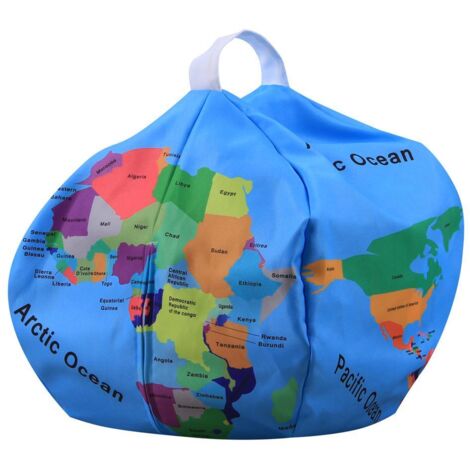 Riesiger 66 cm Sitzsack mit Reißverschluss – Bezug mit schwarzer Volleyball-Weltkarte, bedruckte Tasche für Kinder, Kuscheltiere und Spiele
