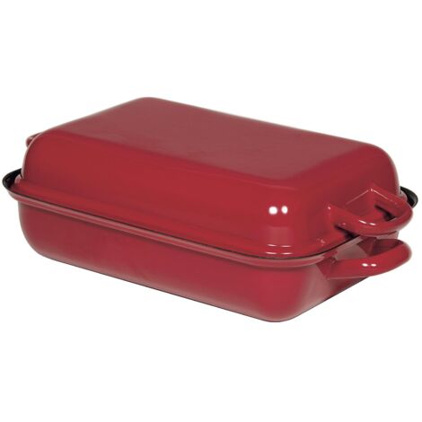 Riess Bratpfanne mit Deckel 32x22cm Rot Emaille