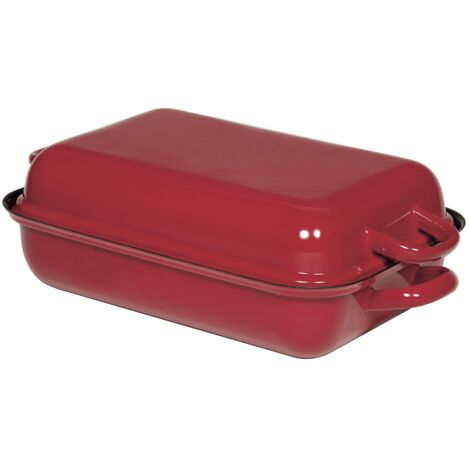 Riess Bratpfanne mit Deckel 37x26cm Rot Emaille