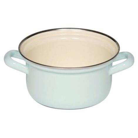 Riess Kasserolle mit Chromrand Ø14cm 0,8L Pastell Türkis Emaille