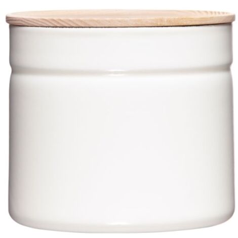 Riess lata de almacenaje con tapa de madera Ø13 esmalte blanco puro
