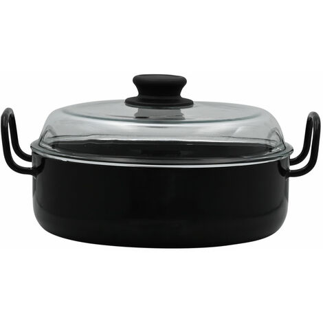 Riess Oma`s Sauteuse avec couvercle en verre Ø24cm Plat à four noir émaillé