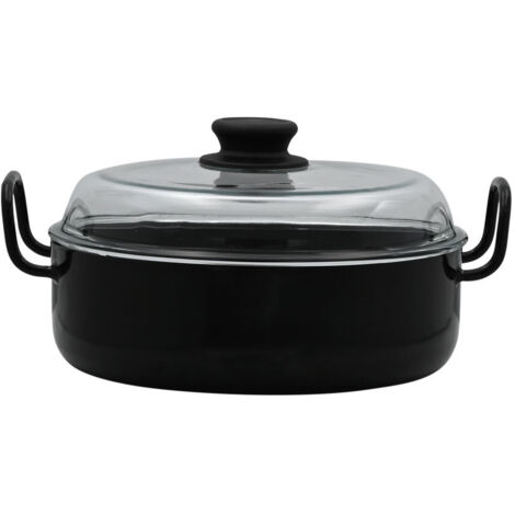 Riess Oma`s Sauteuse avec couvercle en verre Ø24cm Plat à four noir émaillé