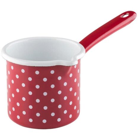Riess Pot à bec en émail avec manche 10 cm 0.75 litre Pois Rouge