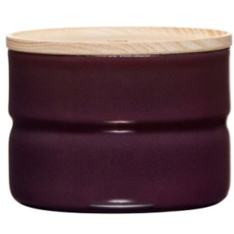 Riess Vorratsdose mit Eschenholzdeckel Ø8cm 0,19L Aubergine Emaille