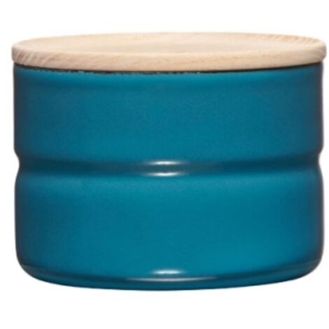 Riess Vorratsdose mit Eschenholzdeckel ⌀8cm 0,19L Blue Emaille