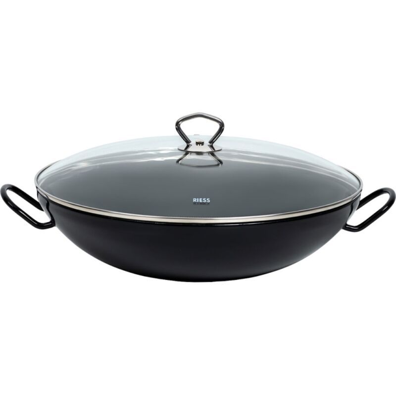 Riess-kelomat - Riess Wok avec couvercle en verre Ø36cm poêle à servir avec deux poignées émail noir