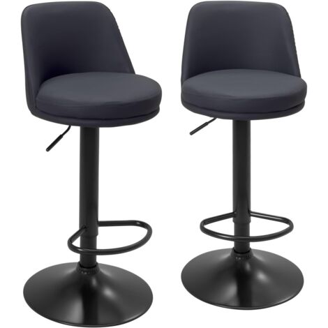 RIF Lot de 2 tabourets de bar, assise ronde, dossier haut, réglables et pivotants (noir)