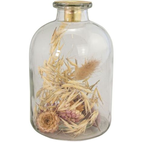 Riffelmacher Kerzenhalter aus Glas mit Trockenblumen 11 x 11 x 17 cm Kerzenhalter
