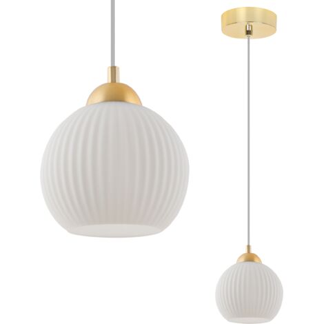 RIFFLE GOLD HÄNGELAMPE 1 FLACHE WEISSE KUGELFORM E27