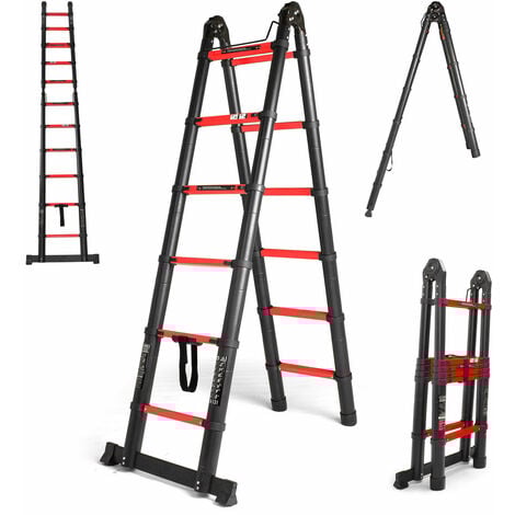 BOUDECH RIG 380 - 12-stufige Teleskop-Doppelleiter. 3,8 m Aluminium-Mehrzweckleiter