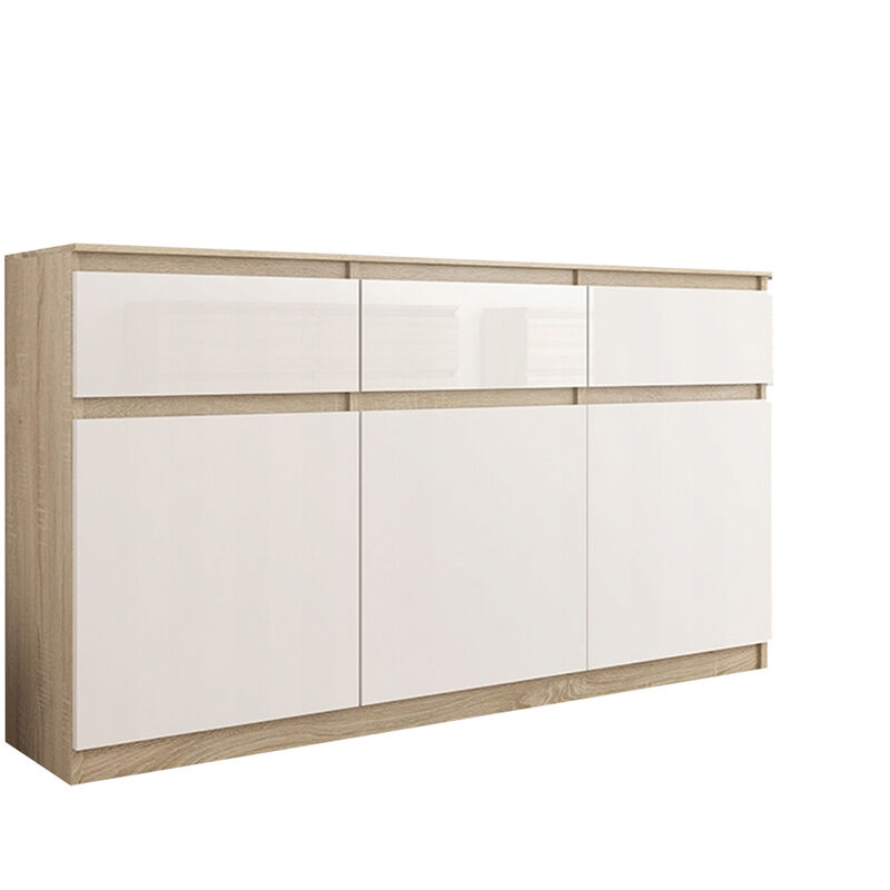 RIGA 3 - Commode contemporaine chambre/salon/bureau Gloss 40x120x98 - 3 tiroirs/3 portes - Meuble de rangement| Chiffonier - Sonoma/Gloss