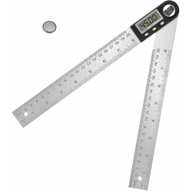 Image of Righello angolare digitale, calibro digitale in acciaio inossidabile da 200 mm con regolazione dello zero e funzione di blocco, display LCD, angolo