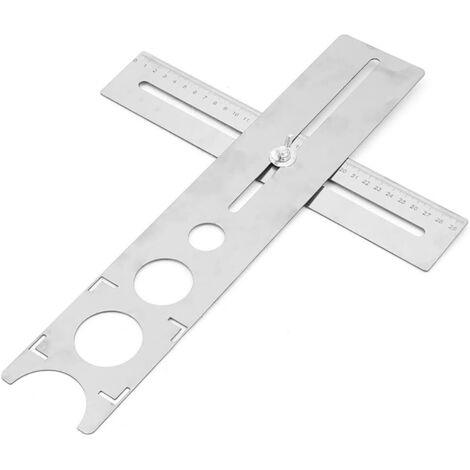 Righello di misurazione multi-angolo, strumento di posizionamento delle piastrelle, modello angolare multi-dima, foro regolabile, acciaio inossidabile (centimetri)