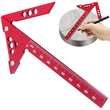 Righello per linea in lega di alluminio con localizzatore del punto medio: righello da carpentiere WANDGU 45°90° con righello rotondo a forma di cuore in scala da 105 mm, strumento per tracciare lo st