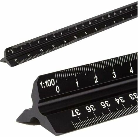 Righello triangolare in alluminio per architetti, metrico 1:20, 1:25, 1:50, 1:75, 1:100, 1:125, standard circa 12" per architetti, studenti, disegnatori e ingegneri, nero