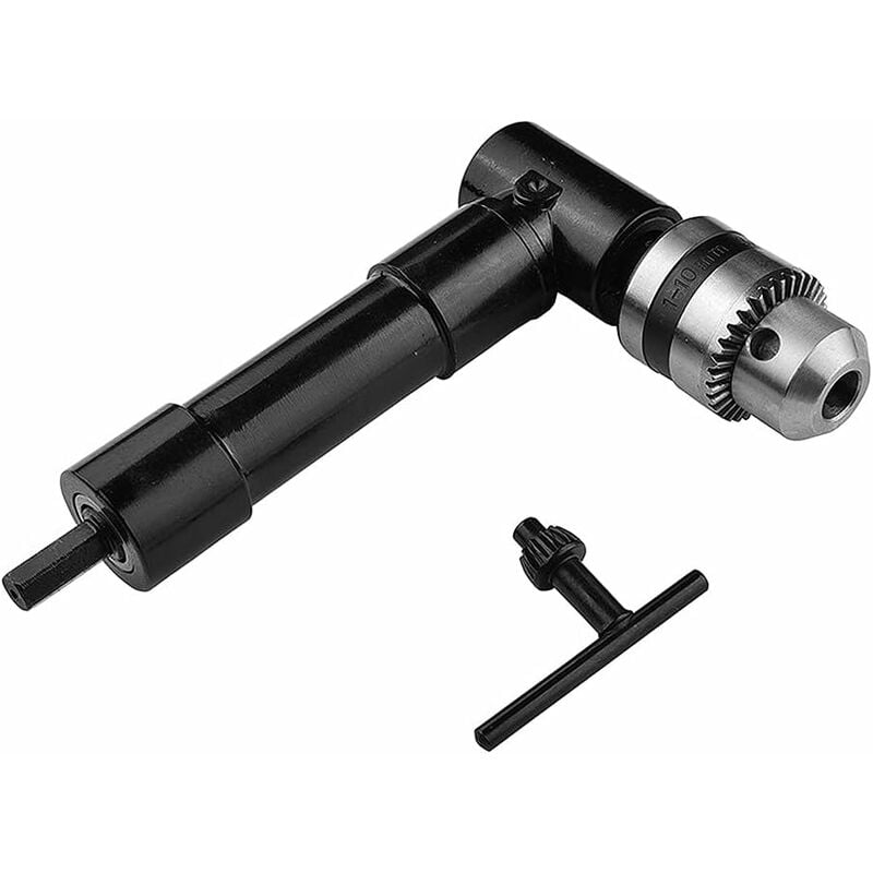 Tinor - Right Angle Drill Chuck, Self-Tightening 90° Right Angle Chuck, 1-10mm Electric Arbor, Drill Extension Tool, for Working Space in Tight