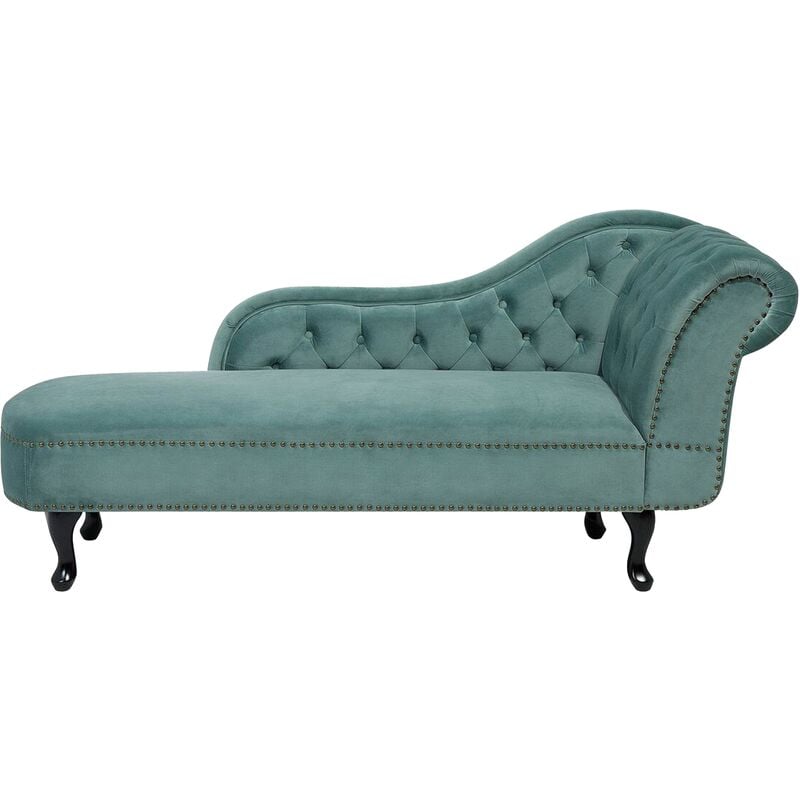 Vintage Right Hand Chaise Lounge Velvet Fabric Chesterfield Mint Green Nimes