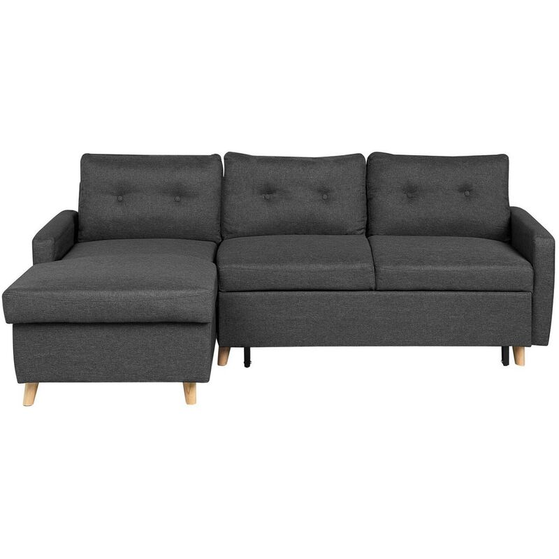 Right Hand Upholstered Tufted Corner Sofa Bed with Storage Dark Grey Flakk - Grey