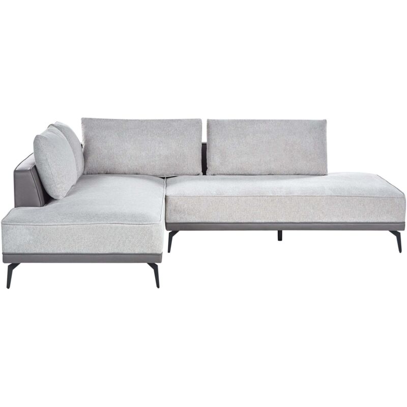 Beliani - Right Hand Corner Sofa Polyester Fabric Faux Leather Steel Legs Cushions Living Room Grey Myken