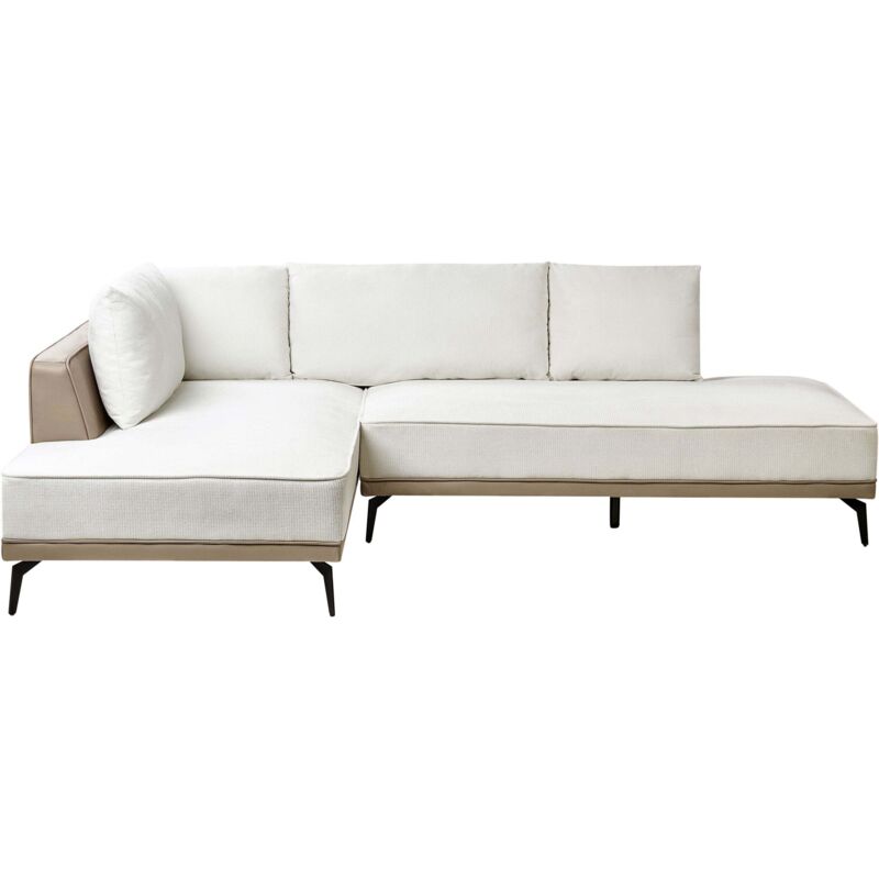 Beliani - Right Hand Corner Sofa Polyester Fabric Faux Leather Steel Legs Cushions Living Room Off-white And Taupe Myken