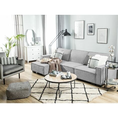 Right Hand Fabric Corner Sofa Bed Light Grey ROMEDAL