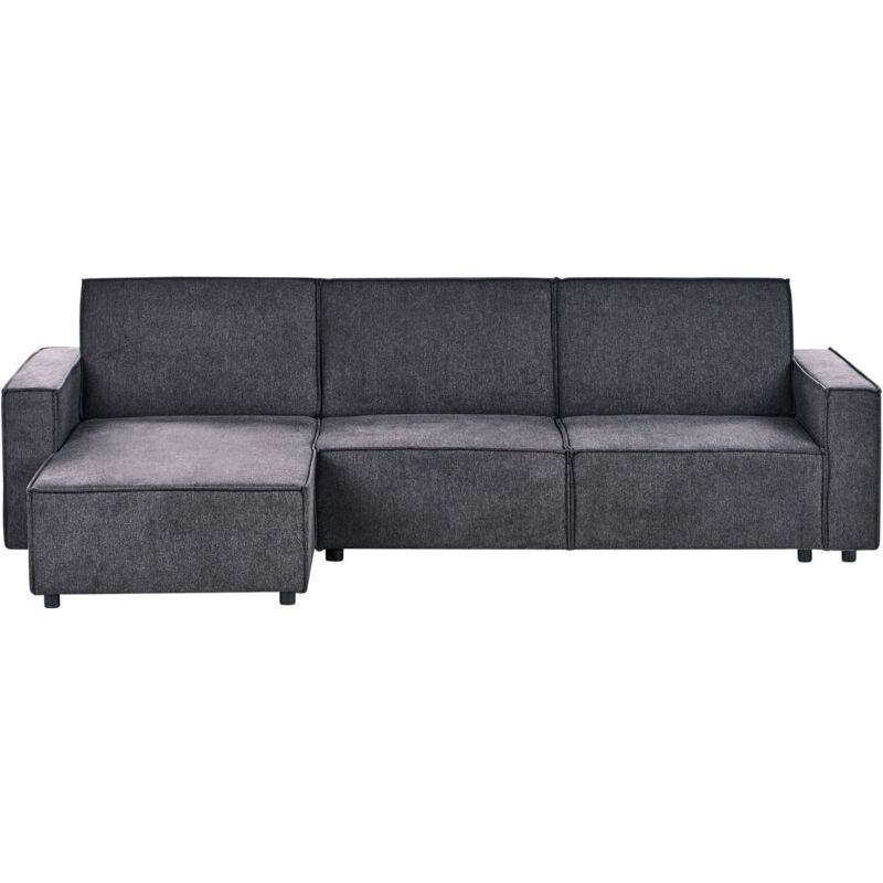 Beliani - Right Hand Fabric Corner Sofa Graphite Grey Polyester Sleeping Function Romedal