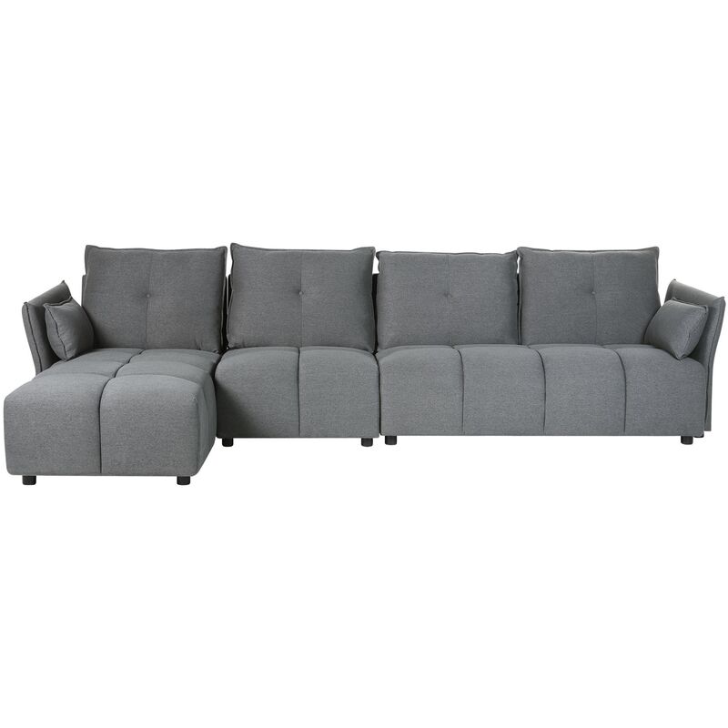 Right Hand Fabric Corner Sofa Polyester Extra Backrest Cushions Dark Grey Tomra