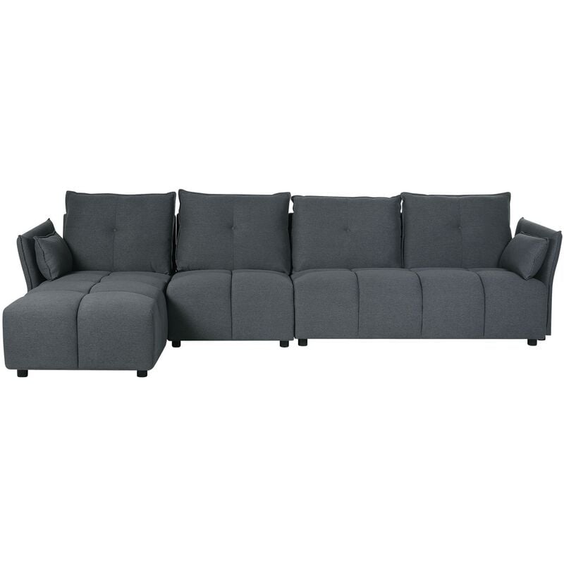 Right Hand Fabric Corner Sofa Polyester Extra Backrest Cushions Graphite Grey Tomra