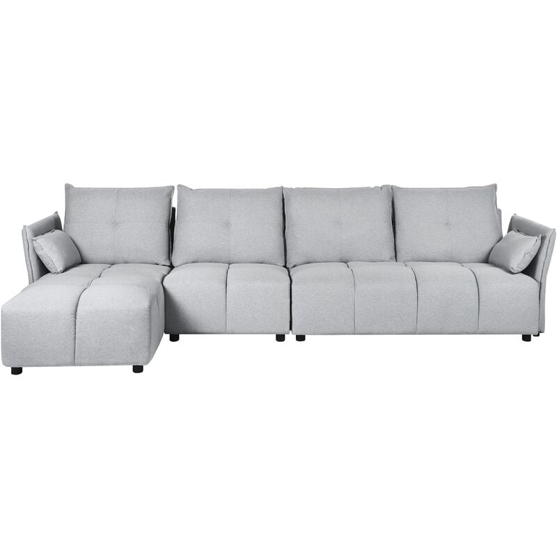 Right Hand Fabric Corner Sofa Polyester Extra Backrest Cushions Light Grey Tomra