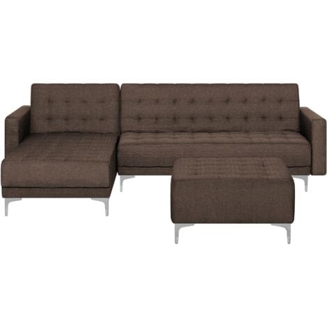 Right Hand Fabric Corner Sofa with Ottoman Brown ABERDEEN