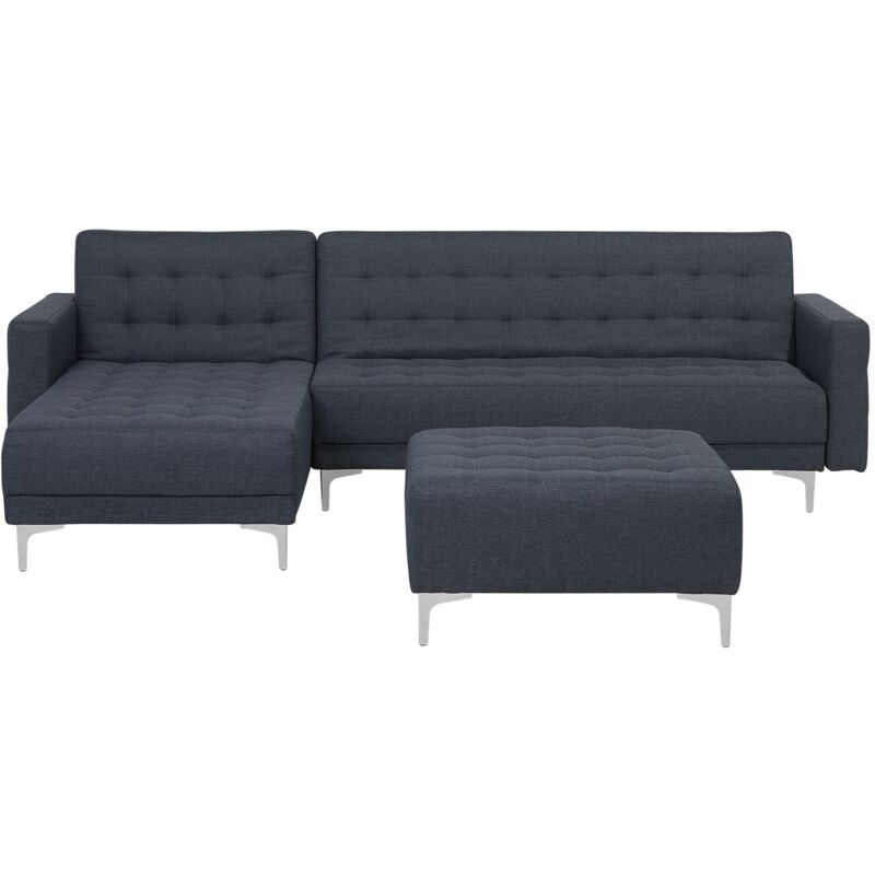 Modular Right Hand L-Shape Sofa Bed Ottoman Dark Grey Fabric Tufted Aberdeen