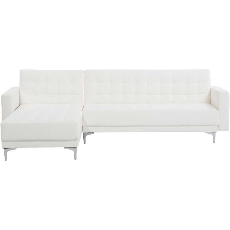 Modular Right Hand L-Shaped Corner Sofa Bed White pu Leather Tufted Aberdeen