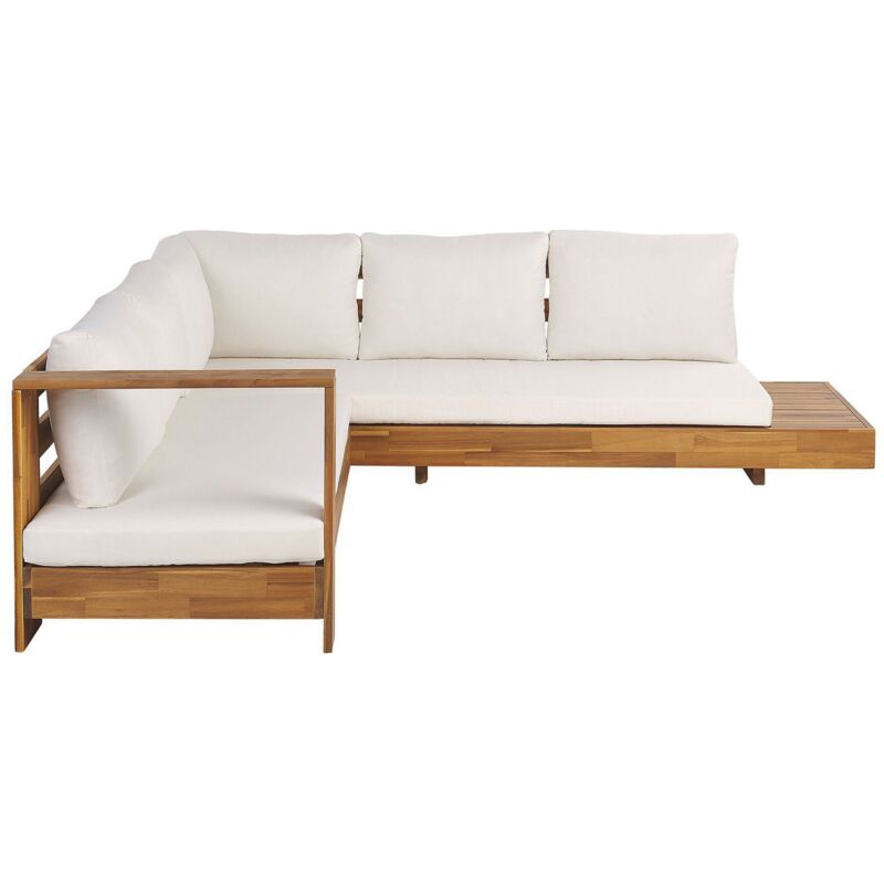 Right Hand Outdoor Corner Sofa Lounge Set Side Table Certified Acacia Wood White Marettimo