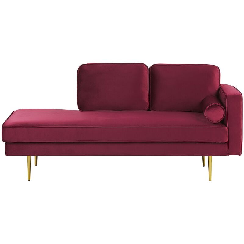 Modern Glam Velvet Chaise Lounge Dark Red Upholstery Gold Metal Legs Miramas