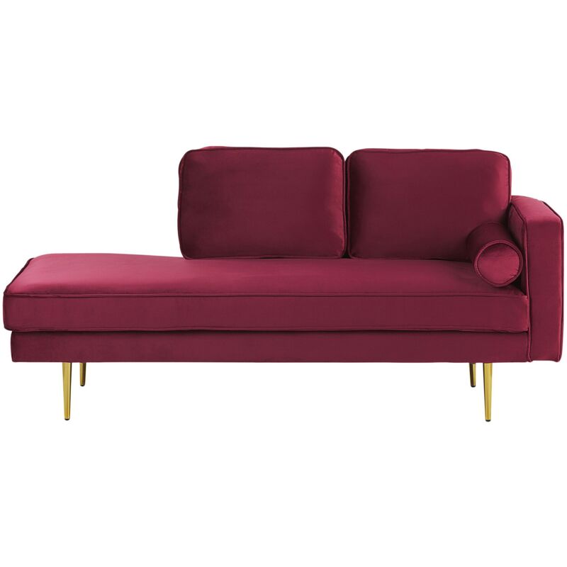 Beliani - Modern Glam Velvet Chaise Lounge Dark Red Upholstery Gold Metal Legs Miramas